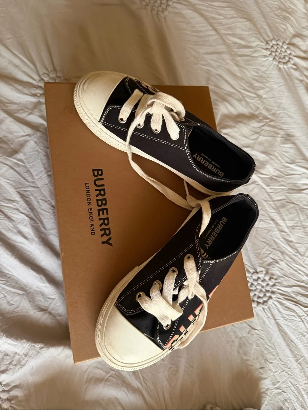 Burberry Black Canvas Kids Low-Top Sneakers with Cream Accents